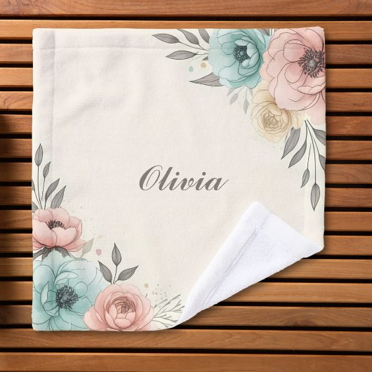 デリケートな水彩画の花のスケッチ  ウォッシュタオル