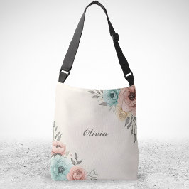 デリケートな水彩画の花のスケッチ クロスボディバッグ
