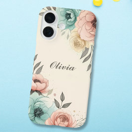 デリケートな水彩画の花のスケッチ iPhone 16ケース