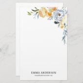 デリケートな水色アプリコット&ダスティブルーフローラ 便箋 (正面/裏面)