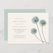 デリケートな水色タンポポ時計赤ちゃんシャワー インビテーションポストカード (正面/裏面)