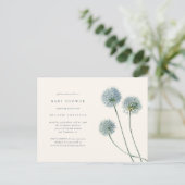 デリケートな水色タンポポ時計赤ちゃんシャワー インビテーションポストカード (スタンド正面)