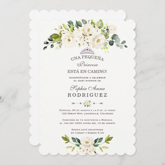 デリケートな白い花インビタシオンデベビーシャワー 招待状 (正面/裏面)