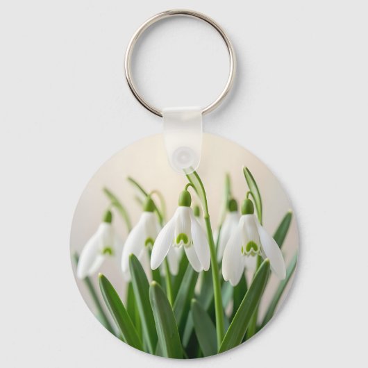 デリケートな白スノードロップの花 春の開花 キーホルダー (正面)