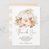 デリケートな秋のカボチャ秋フローラベビーシャワー サンキューカード (正面/裏面)