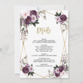 デリケートな紫のフローラ金ゴールドバチェロレッテ週末 招待状 (裏面)
