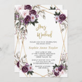 デリケートな紫のフローラ金ゴールドバチェロレッテ週末 招待状 (正面/裏面)