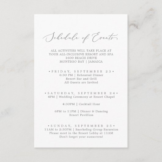 デリケートな結婚シルバーの週末のイベント エンクロージャーカード (正面)