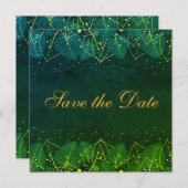 デリケートな緑と葉金ゴールドが日付を保存 セーブザデート (正面/裏面)