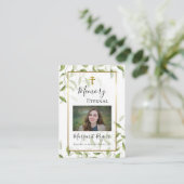 デリケートな緑のオーソドックス葬儀祈りの言葉カード プレイスカード (スタンド正面)