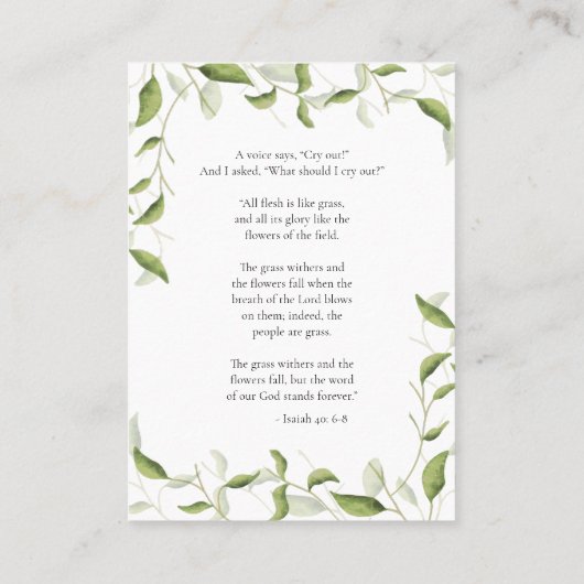 デリケートな緑のオーソドックス葬儀祈りの言葉カード プレイスカード (裏面)