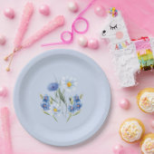 デリケートな花模様シンプルブルー結婚の記念日 ペーパープレート (パーティー)