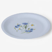 デリケートな花模様シンプルブルー結婚の記念日 ペーパープレート (アングル)