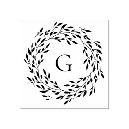 デリケートな葉のリースモノグラム ラバースタンプ