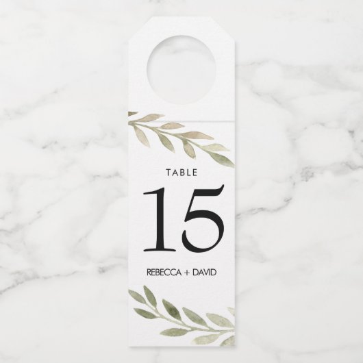 デリケートな葉結婚のテーブル番号ボトルラベル ボトルネックタグ (正面)