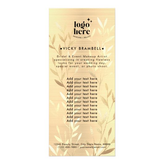 デリケートな葉金ゴールドブラシ仕上げ金属サービスカタログ ラックカード (正面)