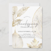 デリケートな葉金ゴールド感謝祭ディナー 招待状 (正面)