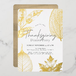 デリケートな葉金ゴールド感謝祭ディナー 箔招待状