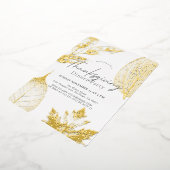 デリケートな葉金ゴールド感謝祭ディナー 箔招待状 (回転した状態)