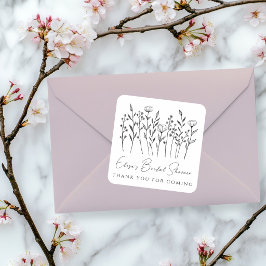 デリケートな野の花の線画のカスタム ブライダル シャワー スクエアシール