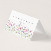 デリケートな野の花の草原のウエディングプレイスカード (正面)