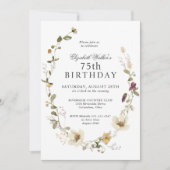 デリケートな野フェミニン花75th誕生日パーティー 招待状 (正面)