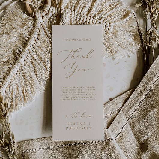 デリケートな金ゴールドとクリームティー長さサンキューカード メニュー