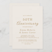 デリケートな金ゴールドとクリーム結婚50周年 招待状 (正面/裏面)