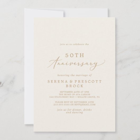 デリケートな金ゴールドとクリーム結婚50周年 招待状 (正面)