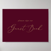 デリケートな金ゴールドとブルゴーニュのゲストブックポスター ポスター (正面)
