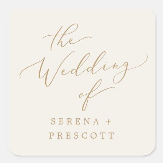 デリケートな金ゴールドと結婚クリームの封筒用シール スクエアシール (正面)