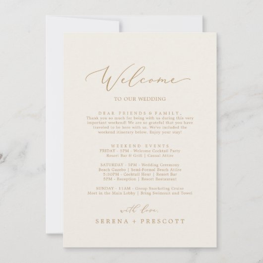 デリケートな金ゴールドクリームウェルカムレターの旅程と地図 (正面)