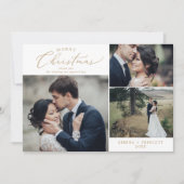 デリケートな金ゴールド結婚クリスマスの写真ありがとうホー シーズンカード (正面)