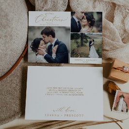 デリケートな金ゴールド結婚クリスマスの写真ありがとうホー シーズンカード