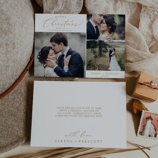 デリケートな金ゴールド結婚クリスマスの写真ありがとうホー シーズンカード
