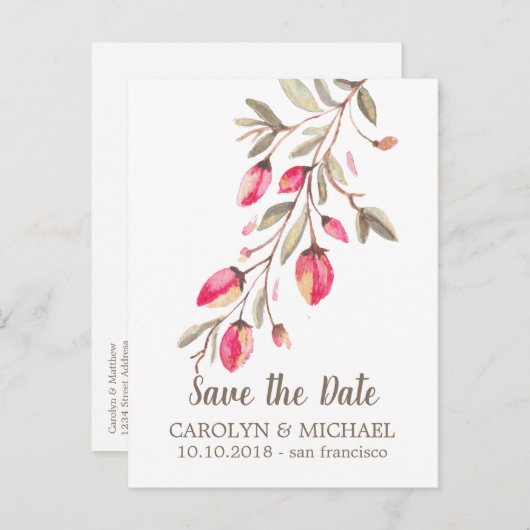 デリケートな開花と華やかな結婚式デートを除く 案内ポストカード (正面/裏面)