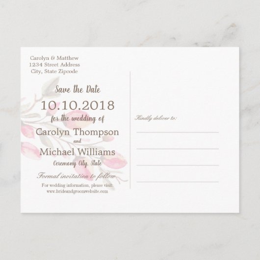 デリケートな開花と華やかな結婚式デートを除く 案内ポストカード (裏面)