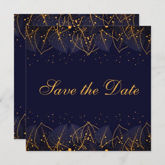 デリケートな青と葉金ゴールドは日付を保存 セーブザデート (正面/裏面)