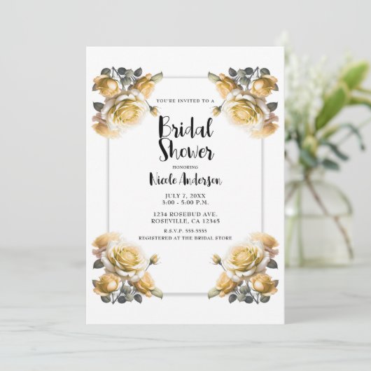 デリケートな黄色のバラみすぼらしいシャワー 招待状 (スタンド正面)