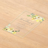 デリケートな黄色フローラセージ緑結婚夏 アクリル招待状 (レイダウン)