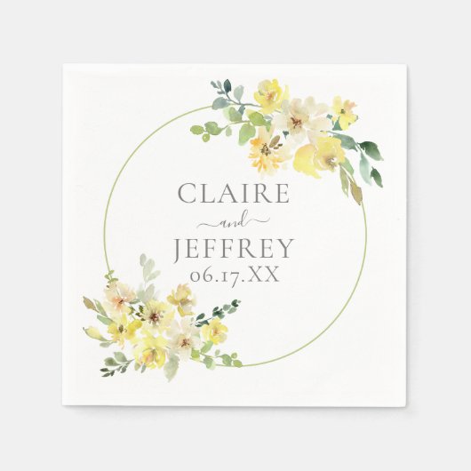 デリケートな黄色フローラセージ緑結婚夏 スタンダードカクテルナプキン (正面)