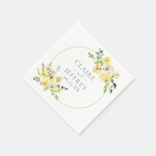 デリケートな黄色フローラセージ緑結婚夏 スタンダードカクテルナプキン (角)