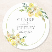 デリケートな黄色フローラセージ緑結婚夏 ラウンドペーパーコースター (正面)