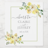 デリケートな黄色フローラセージ緑結婚夏 ワインラベル (シングルラベル)