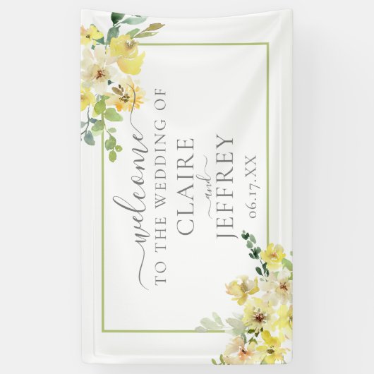 デリケートな黄色フローラセージ緑結婚夏 横断幕 (縦)