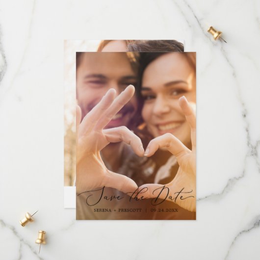 デリケートな黒いライト写真テンプレート日付を保存 セーブザデート (正面/裏面インサイチュ)