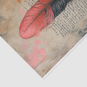 デリケートな黒と赤の羽オン古い紙 薄葉紙 (詳細)