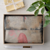 デリケートな黒と赤の羽オン古い紙 薄葉紙 (ギフト)