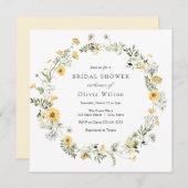 デリケートイエローワイルドフラワーリースブライダルシャワー 招待状 (正面/裏面)
