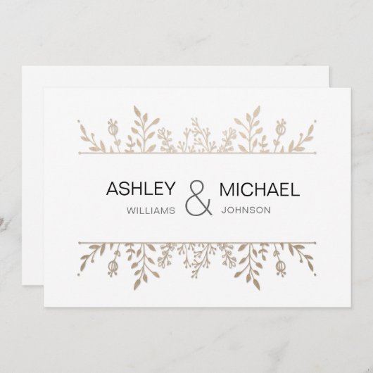 デリケートエレガントバラ金ゴールドシック結婚式招待状 招待状 (正面/裏面)